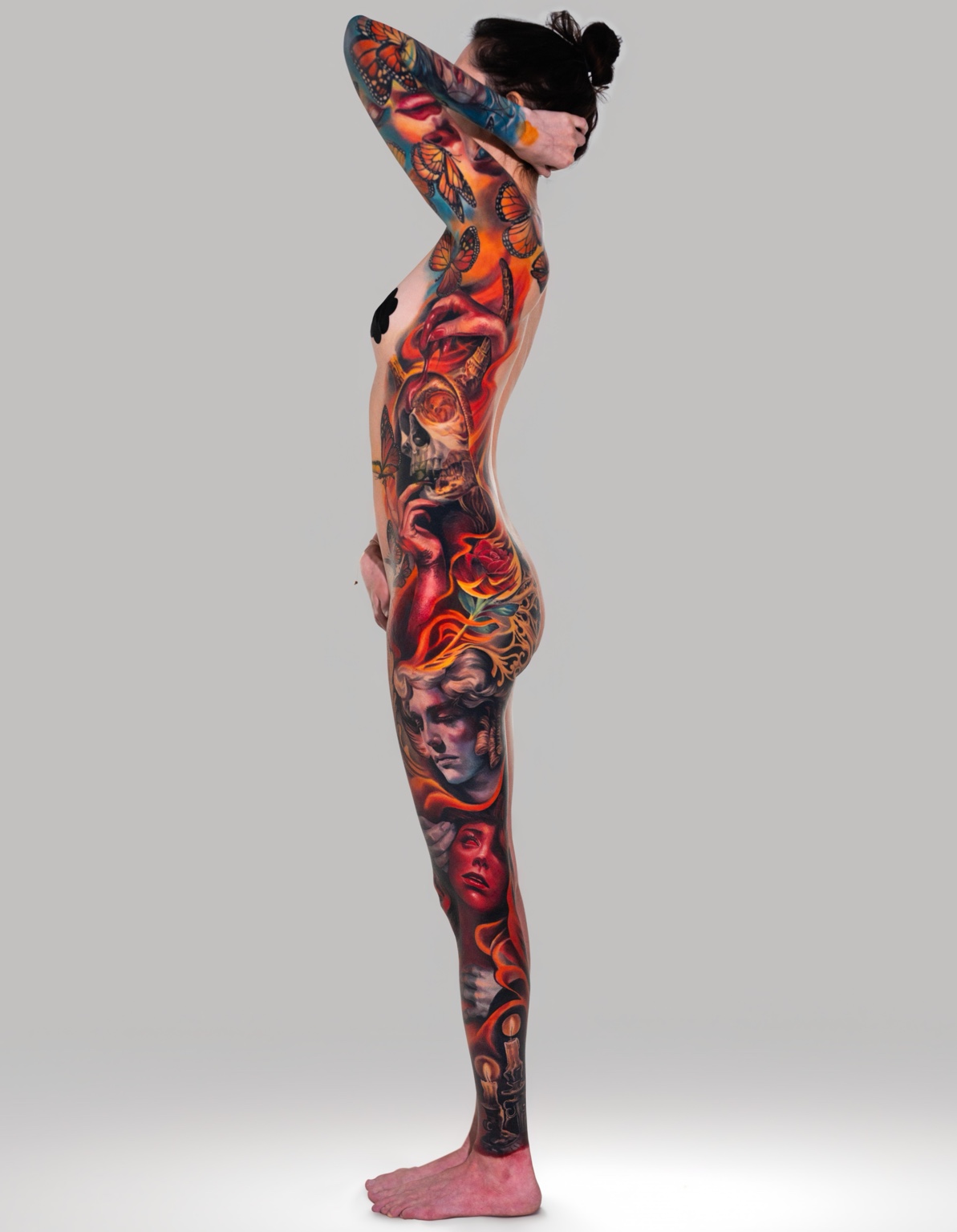 Full left-side body piece tattoo by Tony Vilella